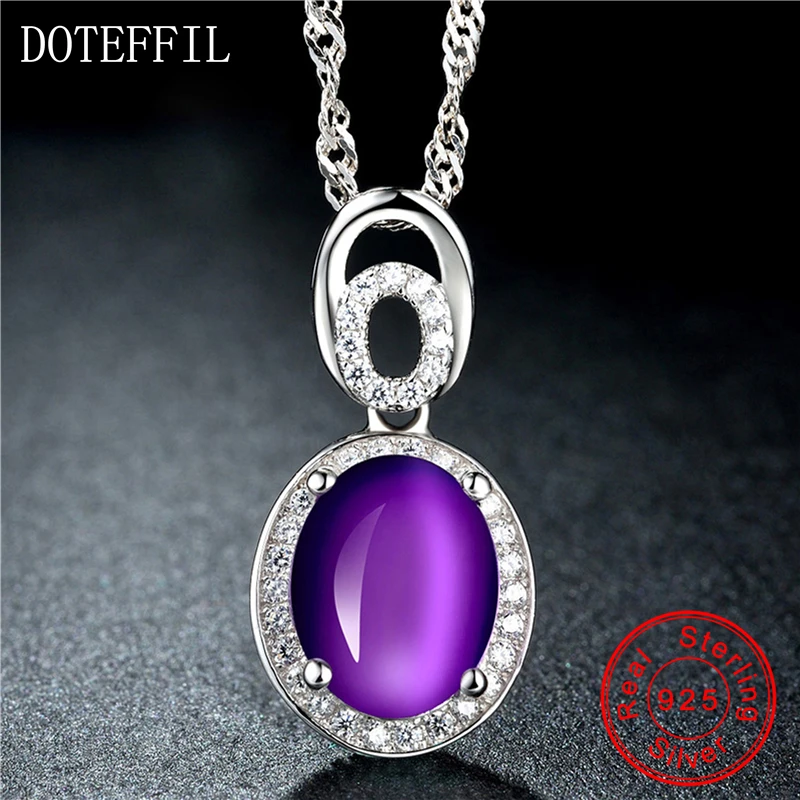 Женское ожерелье с подвеской из серебра 925 пробы фиолетовым кристаллом|crystal