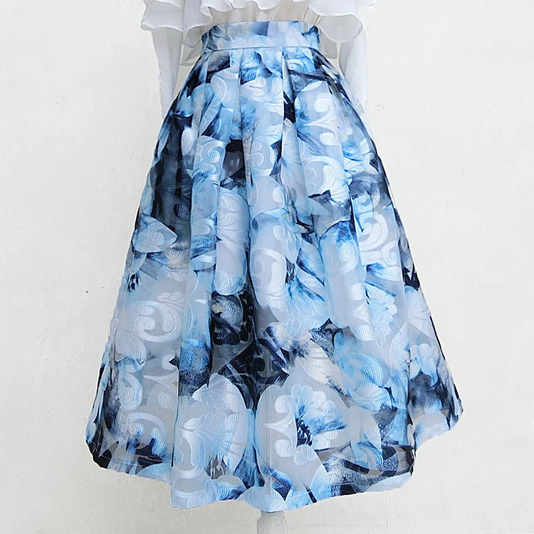 

Spring Summer Newest Arrival Blue White Porcelain High Waist Skirt Can Be Customized XHSD-3164