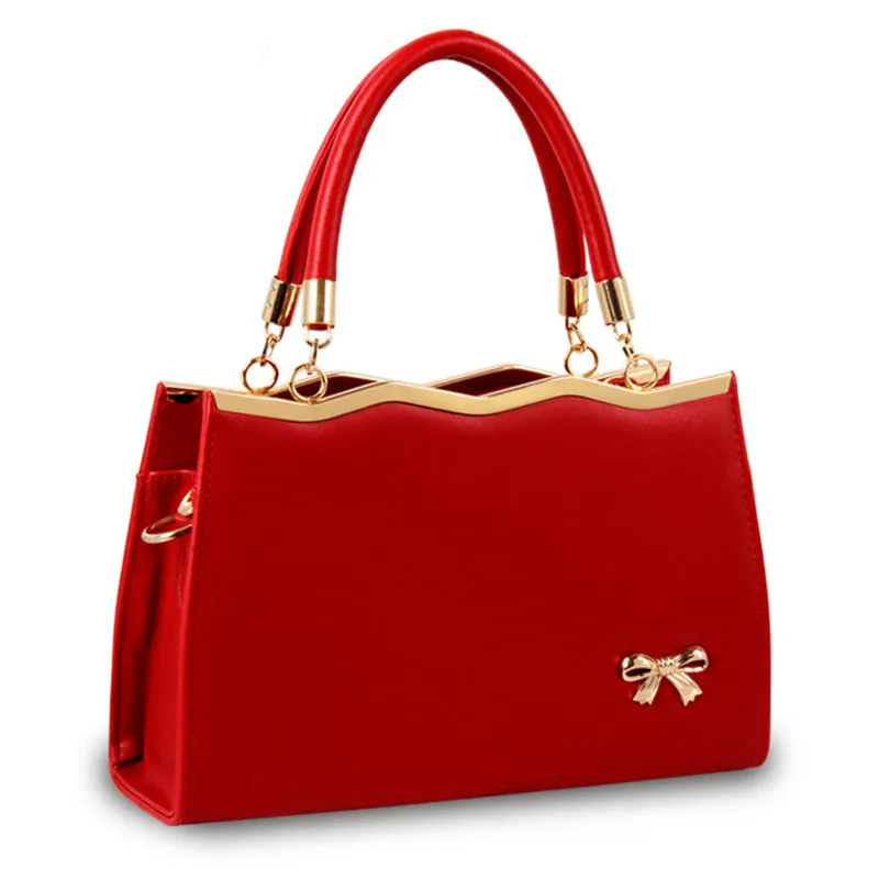 

PU Women Handbag Office Lady Shoulder Bag Clutch Crossbody Red Wave Bownot Decoration Zipper