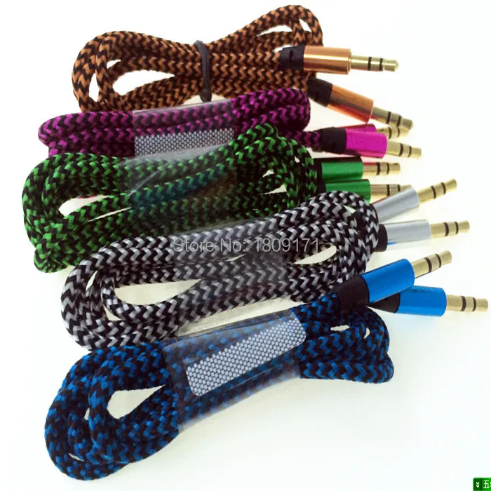 Excellent 500pcs/lot 1m Nylon Braided Aux audio cable for iphone 4 5 6 for ipod mp3 for samsung htc 4