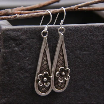 

JINSE India Jaipur Gypsy Tribe Waterdrop Earrings Jewelry Flower Carved 925 Sterling Silver Jewelry Nepal Mandala Boho Hippie