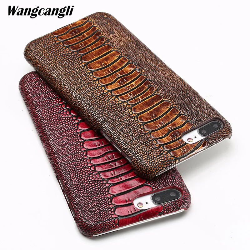 

Luxury Real cowhide phone case for iPhone 7 ostrich foot texture phone case Genuine leather half-pack phone protection case