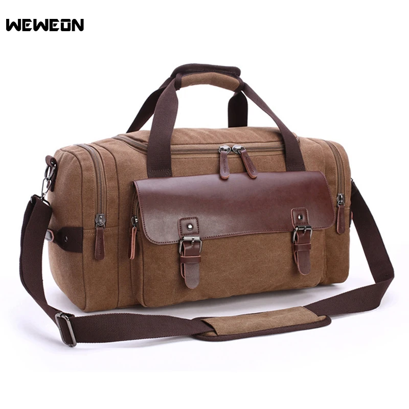 

Men Women Mulifunctional Canvas Duffel Gym Bags Light Leather Fitness Shoulder Handbag Large Capacity Cylindrical Sports Bag