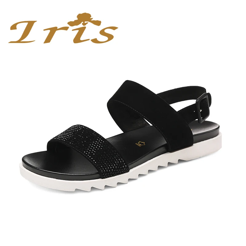 IRIS Crystal Rhinestone Flat Sandals Women Buckle Back Strap ...