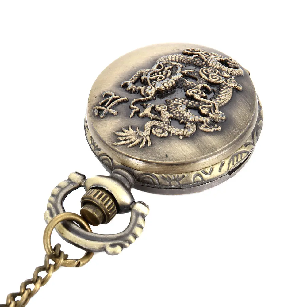 Модные унисекс Винтаж кварцевые карманные часы сплав Летающий ожерелье с кулоном дракона для мужчин женщин свитер цепи Подарки LXH