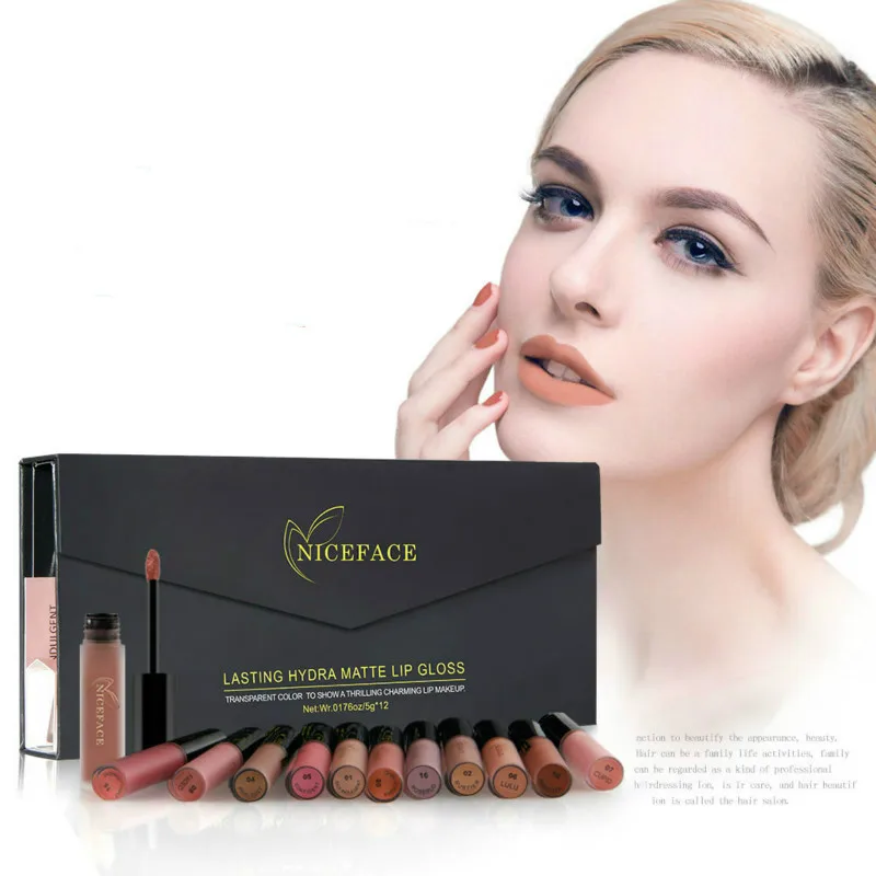 

12Pcs Long-Lasting Matte Lipstick Lip Gloss Waterproof Lip Stick Lips Makeup Sexy Nude Lipstick Women Gift Liquid Lipstick Set