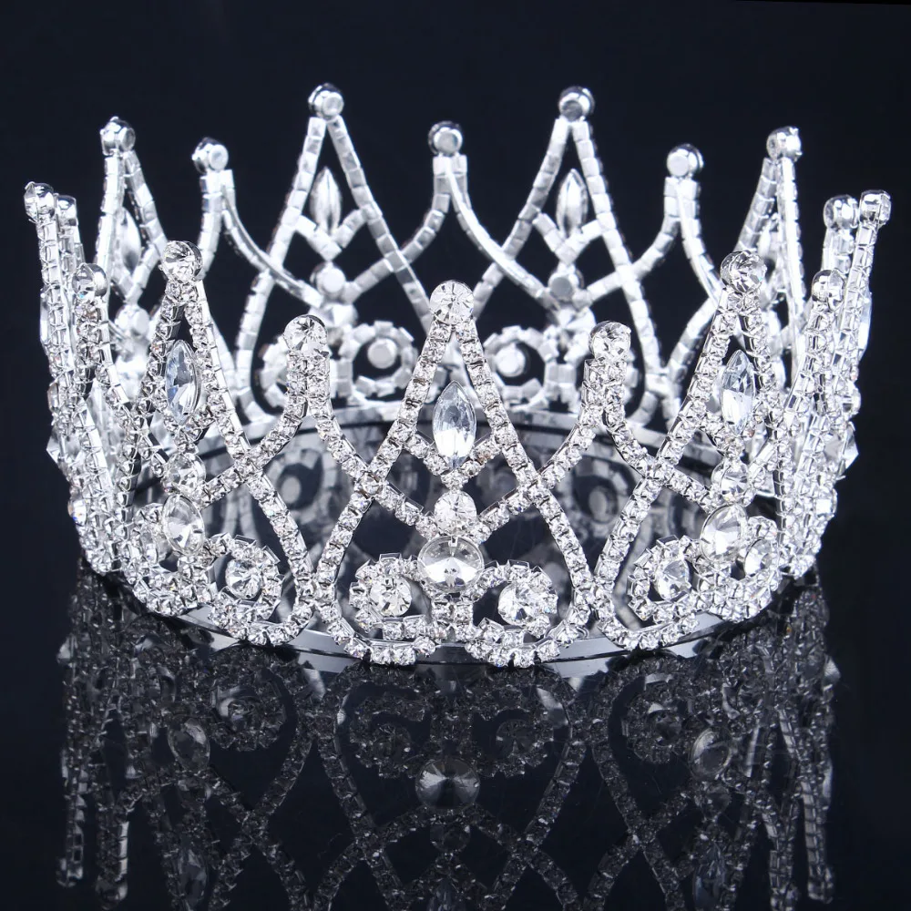

2017 New Luxury Royal Bridal Tiaras Silver Color ,Rhinestone Crystal Bridal Crown Wedding Hair Accessories Big Crown