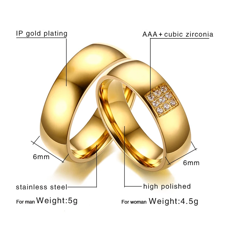 Романтические обручальные кольца для возлюбленной пары из нержавеющей стали золотого цвета кольца для помолвки вечерние ювелирные изделия обручальные кольца для женщин и мужчин