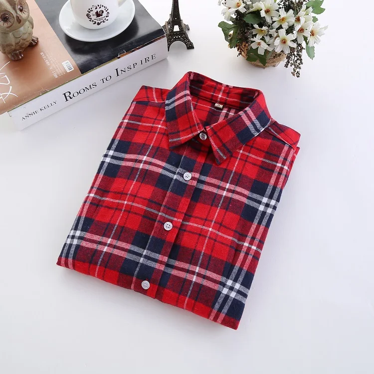 2018 Spring New Brand Women Blouses Long Sleeve Cotton Flannel Plaid Shirts Women Casual Plus Size Shirt Blusas Feminina 20Color