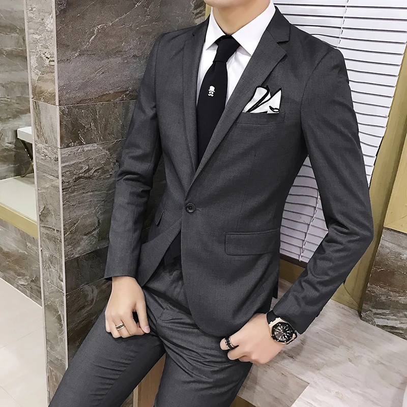 2 шт./компл. Модный корейский стиль Тонкий черный мужской s костюм с брюками высокое качество свадебные костюмы для мужчин платье одежда мужская