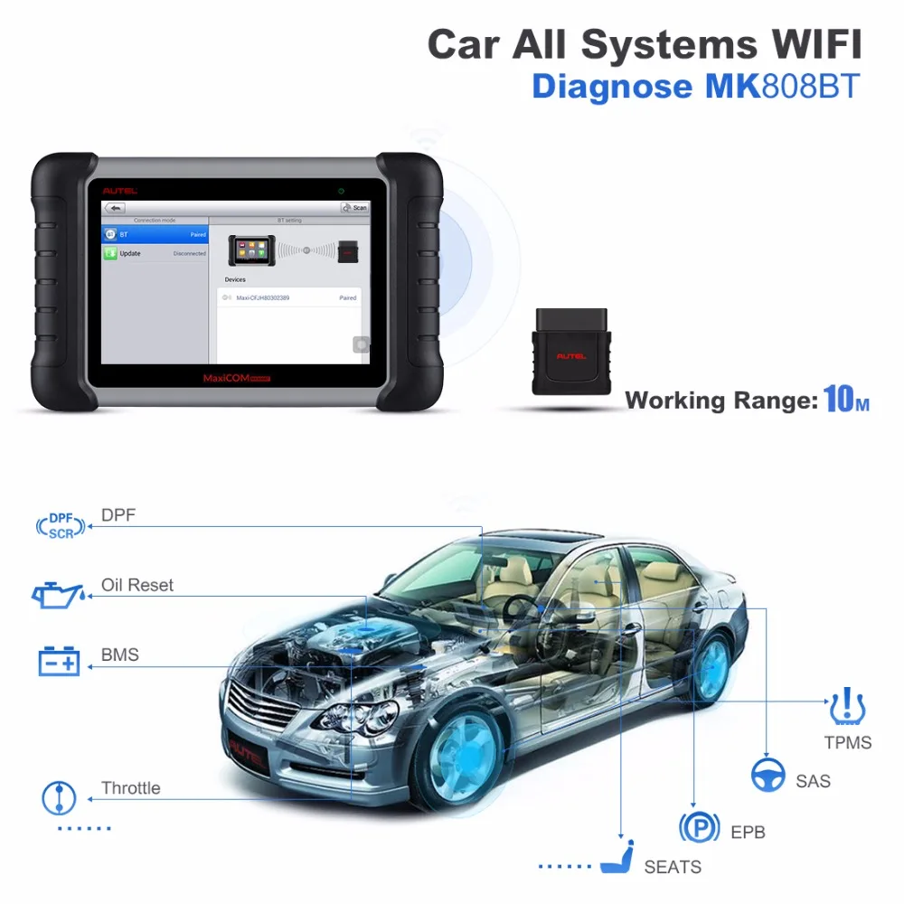 autel MK808BT OBD2 сканер автомобильный диагностический инструмент функции EPB/IMMO/DPF/SAS/TMPS лучше, чем Запуск X431 для Audi