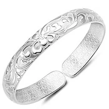 

925 Sterling Silver Romantic Lovely Fashion Female Handmade Jewelry Romantic Flower like A Hand Bangles