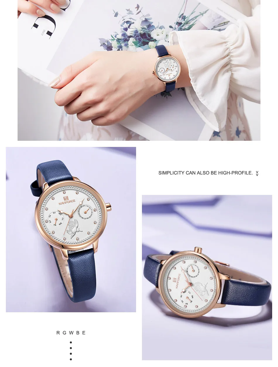 NAVIFORCE часы Женская мода платье кварцевые наручные часы леди простой кожаный водонепроницаемый Дата Неделя Женские часы подарок для жены