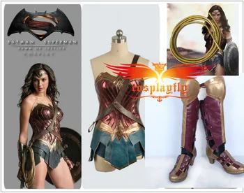

Batman v Superman:Dawn of Justice Wonder Woman Cosplay Costume with Boots Full Set For Adult with 1.5-2m Rope/Whip (Foot length)