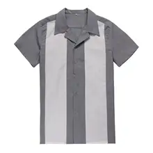 Рокабилли одежда короткий рукав кнопка Серый Белый хлопок Великобритания дизайнер повседневные рубашки для мужчин