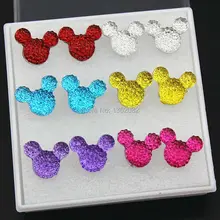 Милые 6 пар разноцветные Мультяшные полимерные серьги-гвоздики с кристаллами и милой мышкой пластиковые серьги для девочек женские ювелирные изделия ME242
