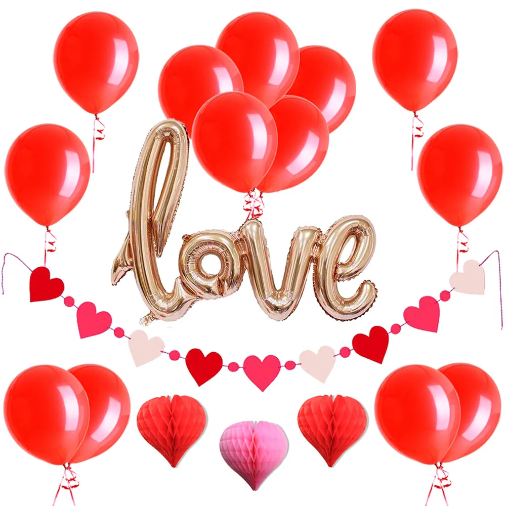 

20pcs/set Valentine's Day Wedding Decor Foil Love Red Balloon Pink Heart Hanging Courtship Ceremony Love Banner Decorations