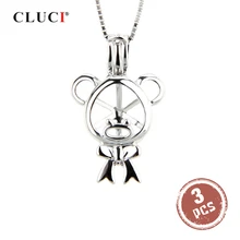 CLUCI 3 шт 925 стерлингового серебра медальон из жемчуга кулон для женщин ожерелье ювелирных изделий Серебро 925 медведь кулон