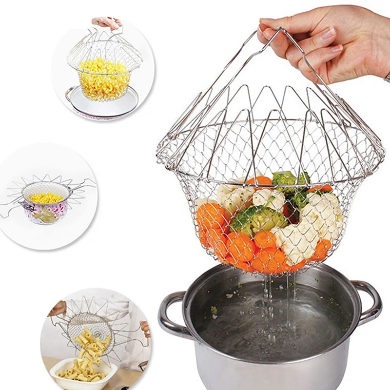 

1 Pcs Stainless Steel Collapsible Fryer Fried Chicken Nuggets Practical Small Fried Basket Colander Filter