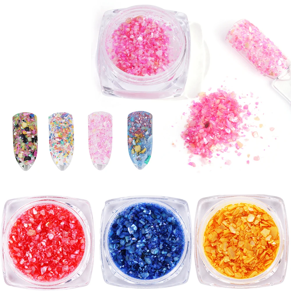 

Full Beauty Glitter Sea Shell Decors Irregular Broken Thin Flakes Natural Black Pink Sequins Nail Art Powder Dust DIY Nails