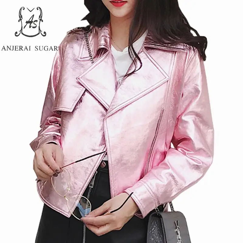 

Real sheepskin genuine leather jacket women bright Pink loose Turn-down Collar belt female Casual big korea motorcycle Jackets