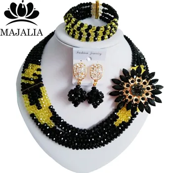 

Majalia Fashion Nigeria Wedding African Beads Jewelry Set Black and Yellow Crystal Necklace Bridal Jewelry Set 5VU044