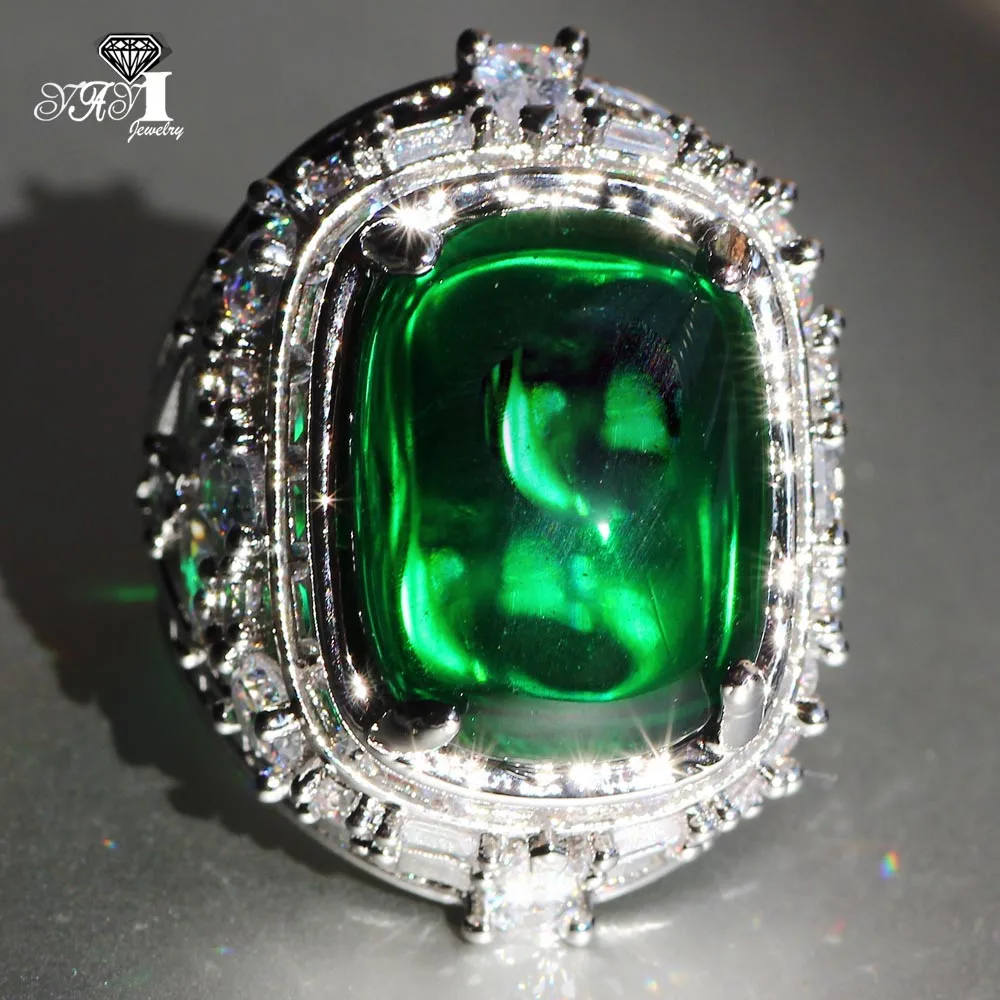 

YaYI Jewelry Princess Cut 18 CT Huge Green Zircon Silver Color Engagement Rings wedding Heart Rings Girls Party ring Gifts 899