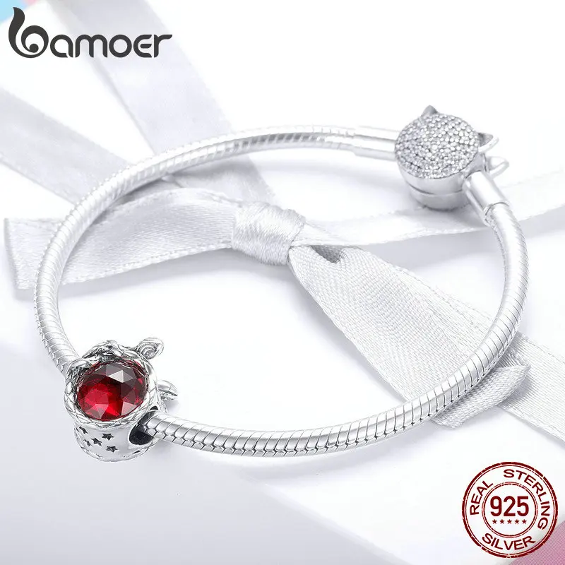 Браслеты BAMOER из натуральной 925 пробы серебряные розовые красные кубические