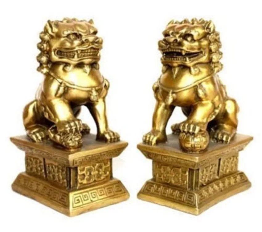 

Chinese brass statue foo dogs/Lions pair