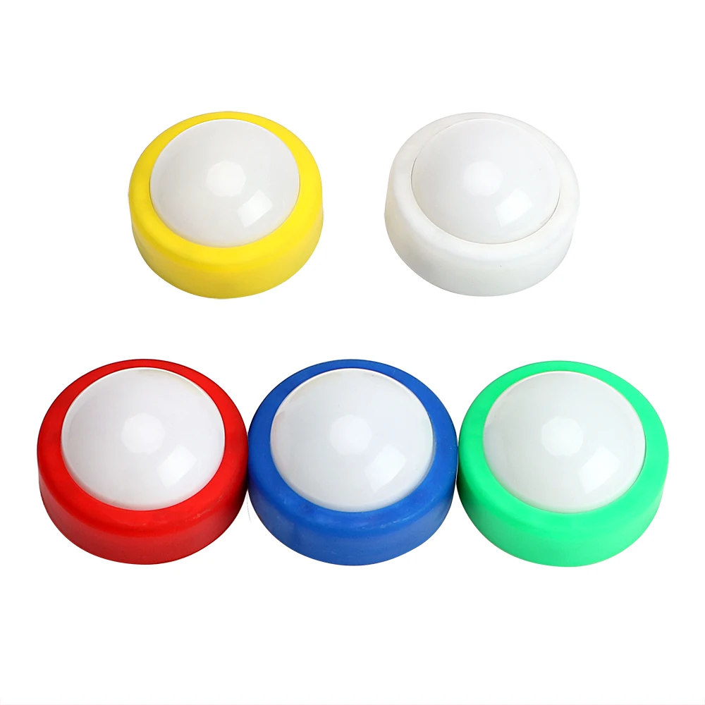 5 цветов светодиодный ночной Светильник для шкафа, для шкафа, для работы, нажмите на кнопку, Сенсорная лампа, на батарейках, вечерние, красный/синий/зеленый/желтый/белый