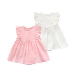 Оборками Лето Платье для новорожденных девочек хлопок кружева для вечеринки, дня рождения 1 год платья принцессы для маленьких девочек