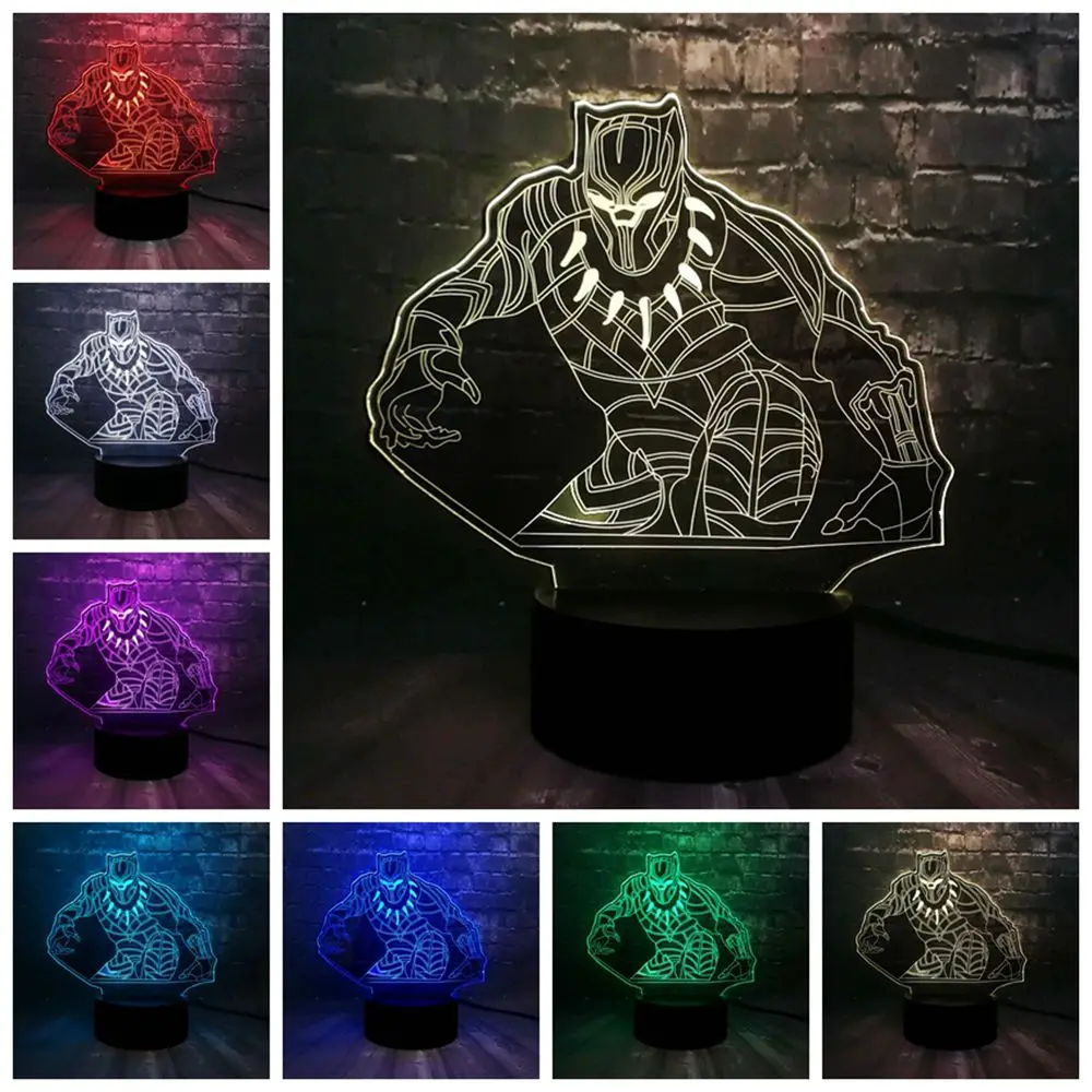 Герой Marvel мультфильм Мстители Черная пантера 3D лампа Mulitcolor USB зарядка светодиодный ночник Праздничная Вечеринка настроение Лава дети игрушка подарок