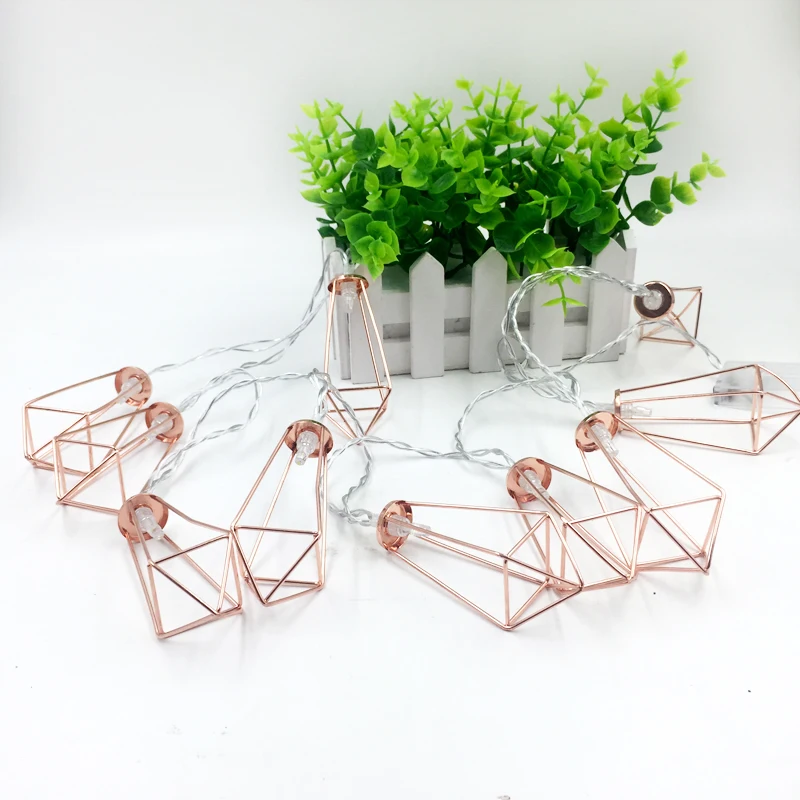 Led Retro Golden Metal Diamond String Light Lamp 220V EU Plug 3M 20Leds Window Party Holiday Fairy String Lighting Creative Gift (2)