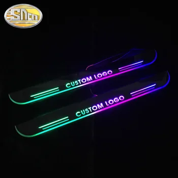 

SNCN 2pcs or 4pcs Custom Logo Colorful Acrylic Dynamic LED Welcome Pedal Car Scuff Plate Pedal Trim Door Sill Pathway Light