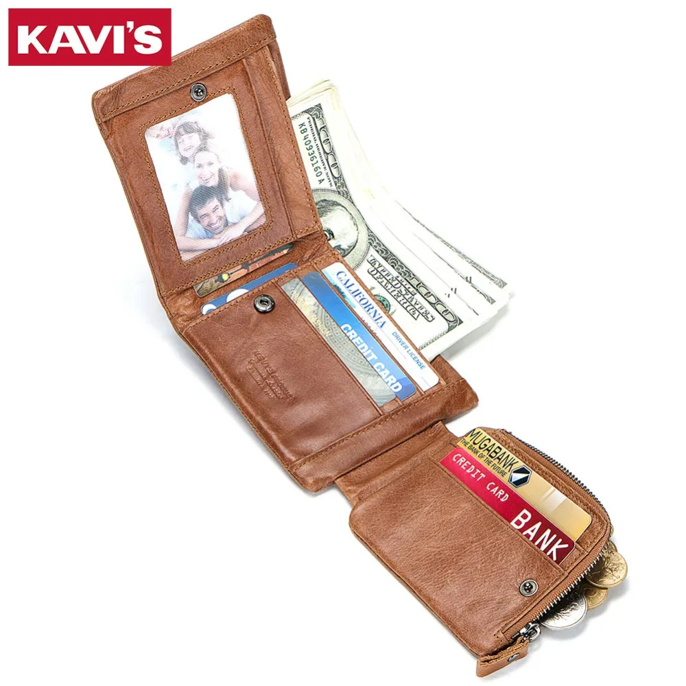 KAVIS Trifold дизайнерский держатель для карт из натуральной кожи мужской кошелек портмоне маленький портфель высокого качества на молнии