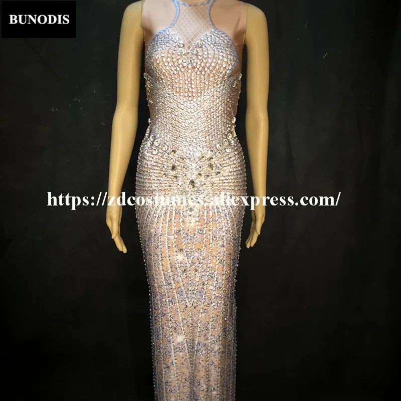

ZD140 Women Bling Long Skirt Full Of Sparkling Crystals Nightclub Party Birthday Celebration Clothing Singer Stage Sear Costume