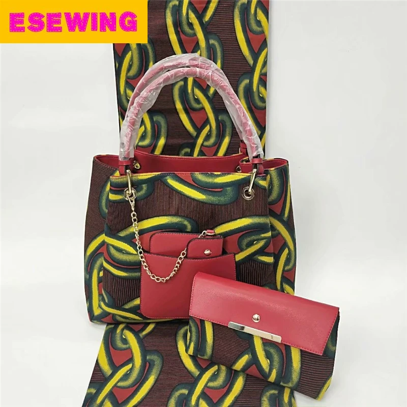 

Esewing Hot sale Nigerian wax print 2019 high quality african fabric african wax print fabric with 2pcs women hand bag for party
