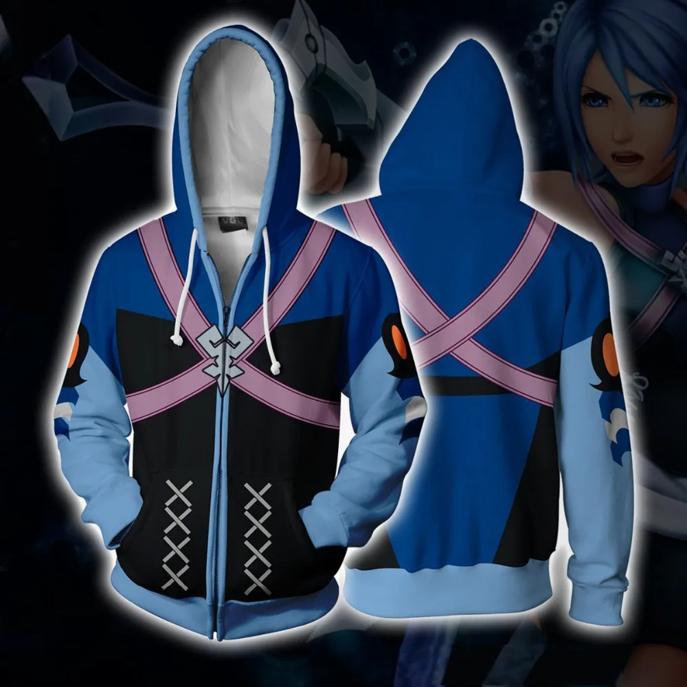 

Anime Kingdom Hearts Akua Cosplay Costumes Zipper Hoodies Sweatshirts 3D Printing Unisex Adult women Clothing