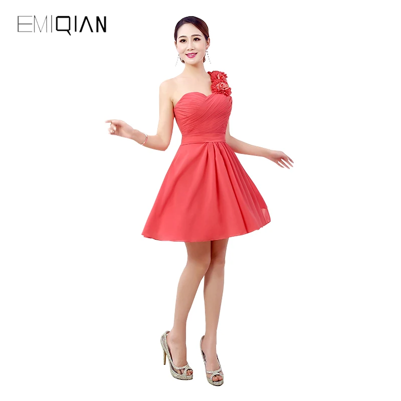 Freeshipping New Arrival Custom Made One Shoulder Above Knee Chiffon Cocktail Dresschiffon