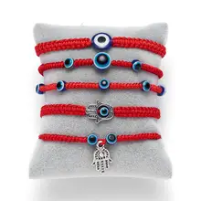 5 estilo mão trançada lucky red string charme pulseira feminina azul mal olho redondo contas pulseira moda amizade jóias