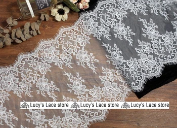 

40CM wide flowers lace trim 15 meters 5 pieces/lot Off white and Black eyelash lace for wedding