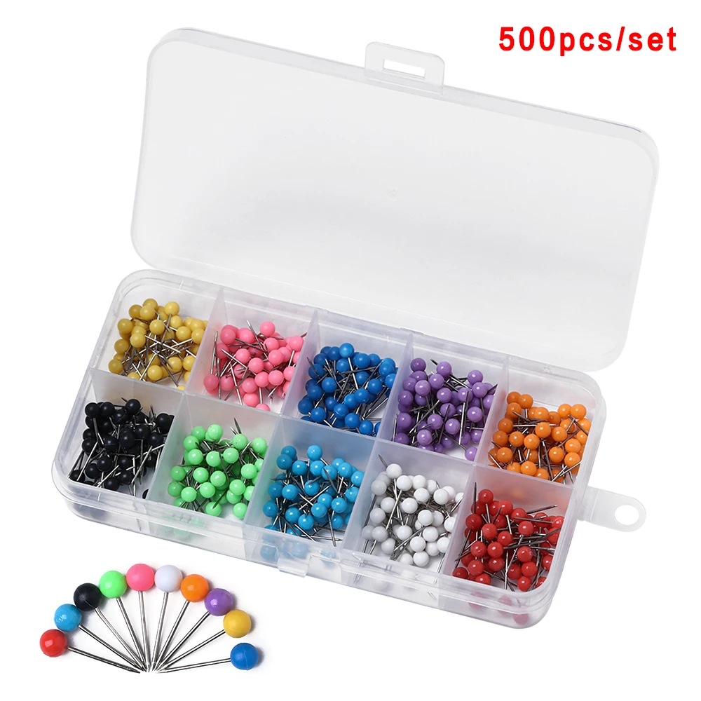 

500PCS/Set Colored Map Tacks Push Pins Plastic Head with Steel Point 4mm 11mm Cork Board Thumbtack Office School Supplies
