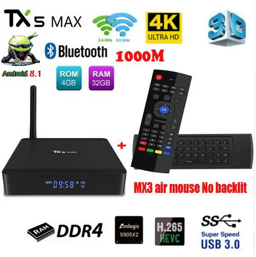 TX5 MAX DDR4 4 GB RAM 32 GB ROM 2,4G 5G WiFi 1000 M LAN Bluetooth Android 8,1 TV caja Amlogic S905X2 Quad Core 4 K HD caja inteligente - 2