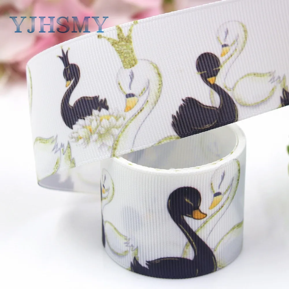 

YJHSMY I-19221-437,38mm 10yards Cartoon swan Thermal transfer Printed grosgrain Ribbons,bow cap DIY accessories decorations