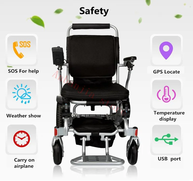 Алюминиевый сплав легкая складная электрическая инвалидная коляска с литиевой