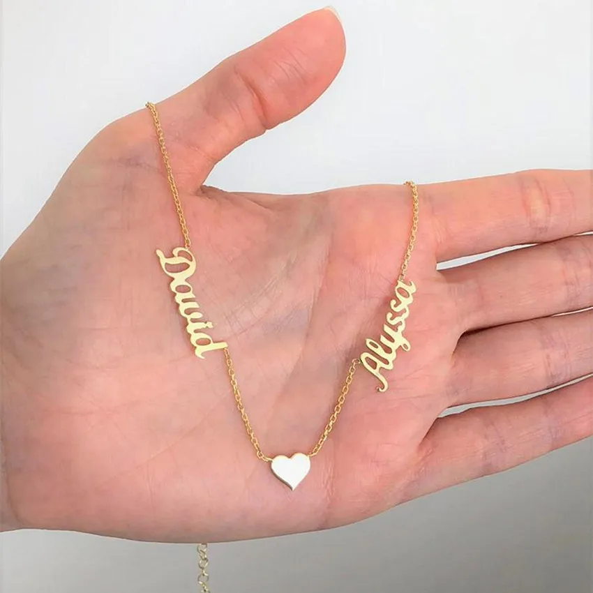 На заказ две цепочки с кулонами с именами для женщин с сердцем ожерелье из нержавеющей стали золотой кулон ожерелье s персонализированные чокер ювелирные изделия BFF