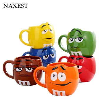 

M&M Coffee Cup Ceramic Cup and Tea Cup Large Capacity Brand Beauty Bean Creative Expression Cartoon Drinking Utensils Send Spoon
