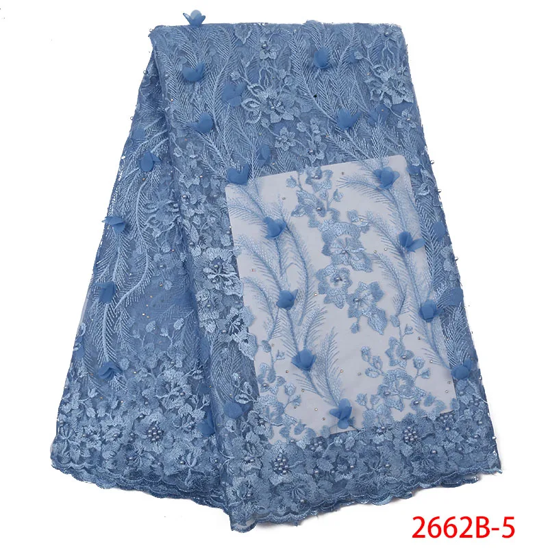 

Power Blue French Tulle Mesh Lace Fabrics Fashion Popular African Nigerian Mesh Net Lace Fabric for Wedding Party APW2662B-5