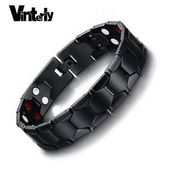 

Vinterly Black Magnetic Bracelet for Men 2018 Brazil Football Style Energy Stainless Steel Men Bracelet Wide Charm Bracelets Men