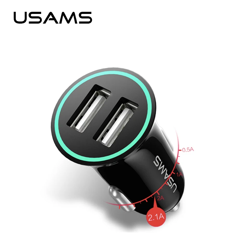 

USAMS Car USB Charger Max 2.1A for iphone Mobile Phone Adapter Car USB Phone Charger for Samsung xiaomi Huawei Tablet Charge R35